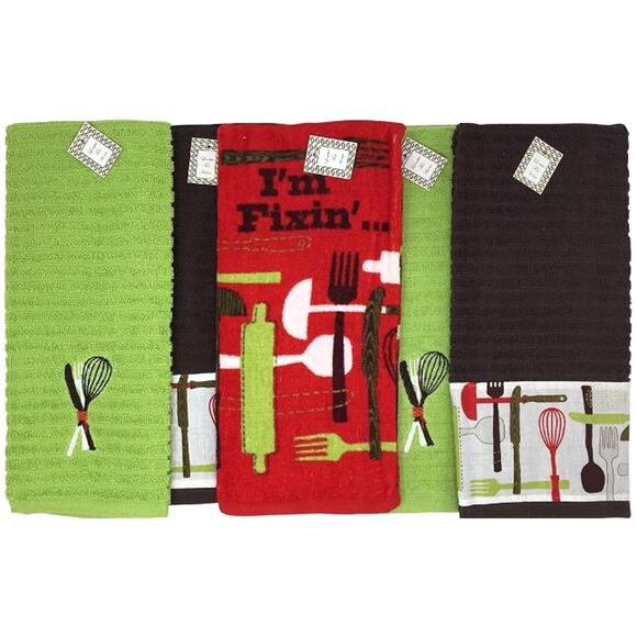 10 PC Simply Southern What I'm Fixin Absorbent Kitchen Towels Embroidered Cotton - Picture 4 of 6